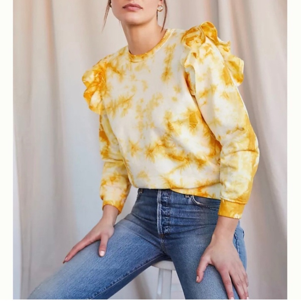 Clare V Sunburst Tie-Dye Ruffle Sweatshirt